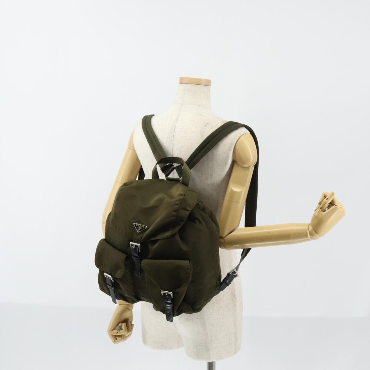 PRADA Backpack Nylon Khaki Silver Auth 150289