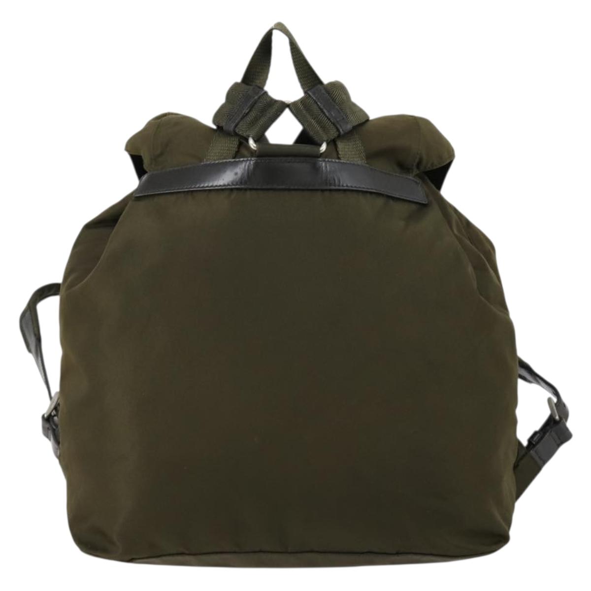 PRADA Backpack Nylon Khaki Silver Auth 150289