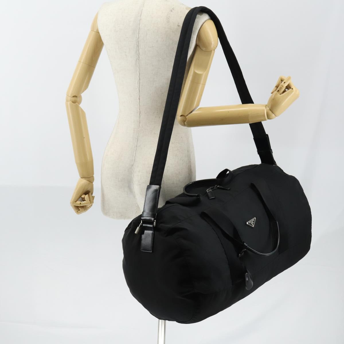 PRADA Boston Bag Nylon 2way Black Silver Auth 150290