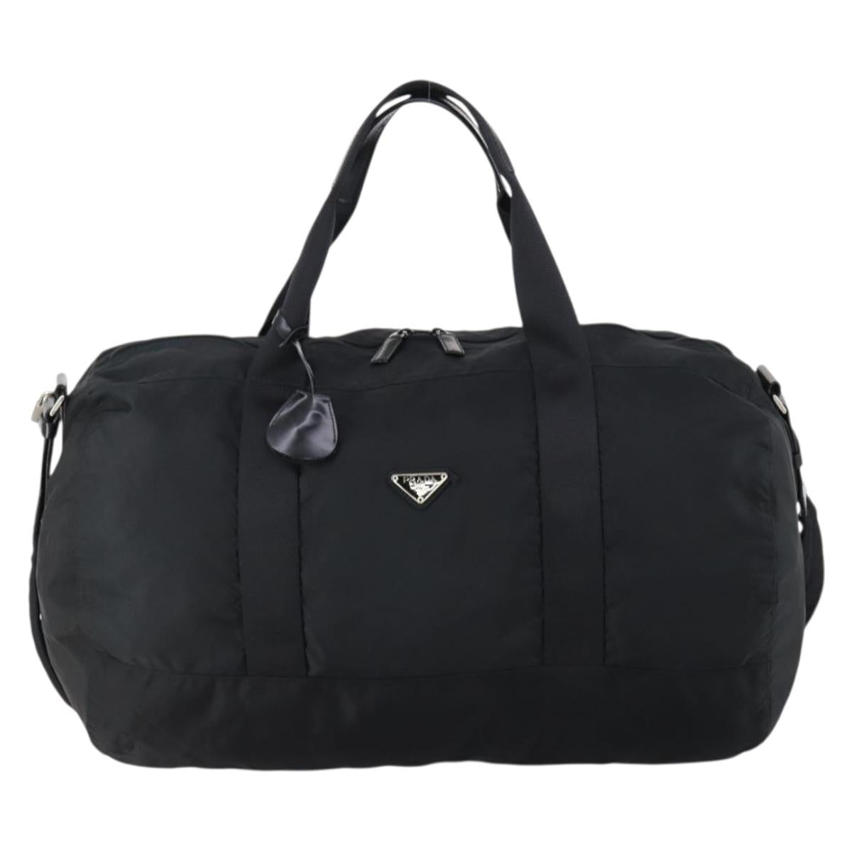 PRADA Boston Bag Nylon 2way Black Silver Auth 150290