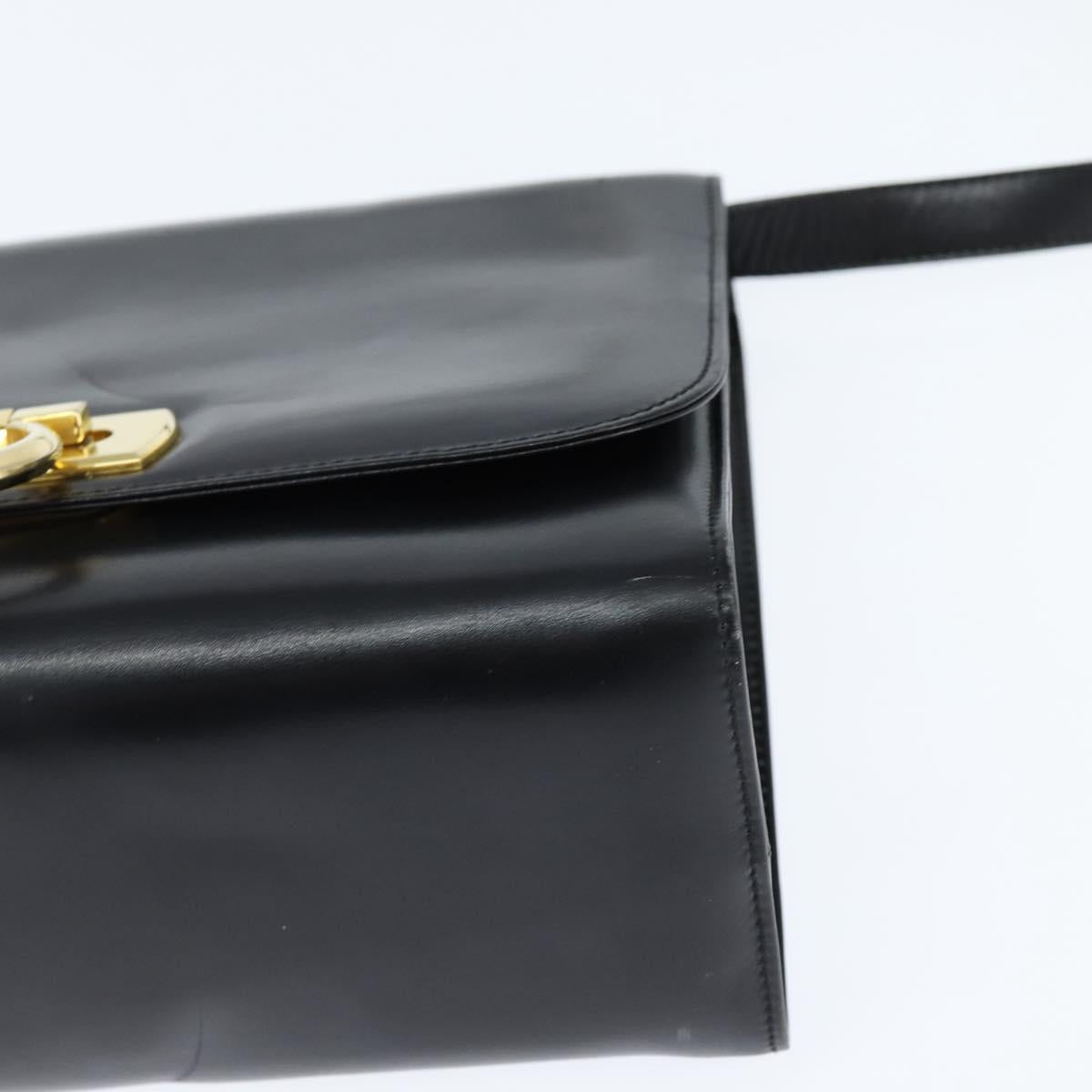 Salvatore Ferragamo Gancini Shoulder Bag Leather Black Gold Auth 150291