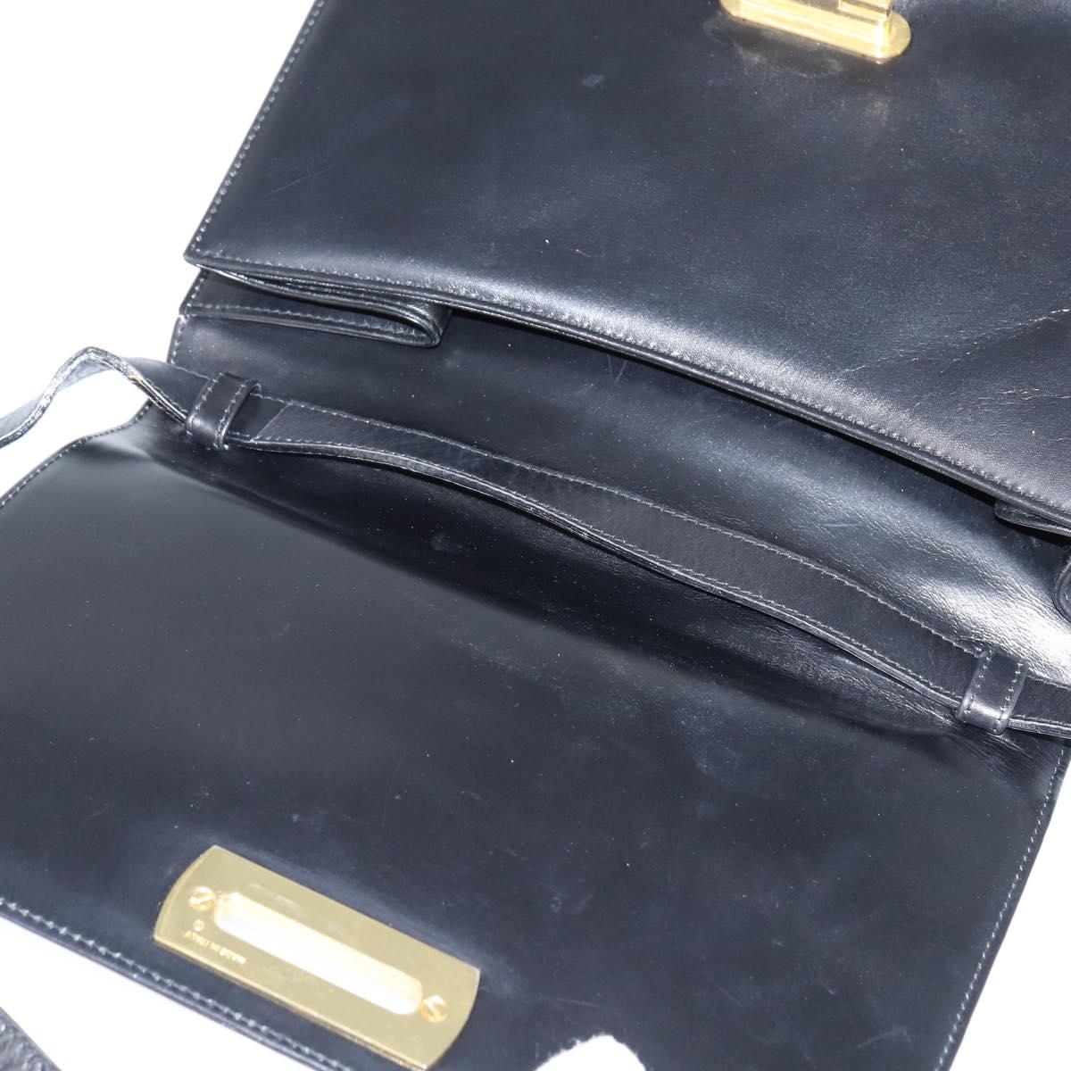 Salvatore Ferragamo Gancini Shoulder Bag Leather Black Gold Auth 150291