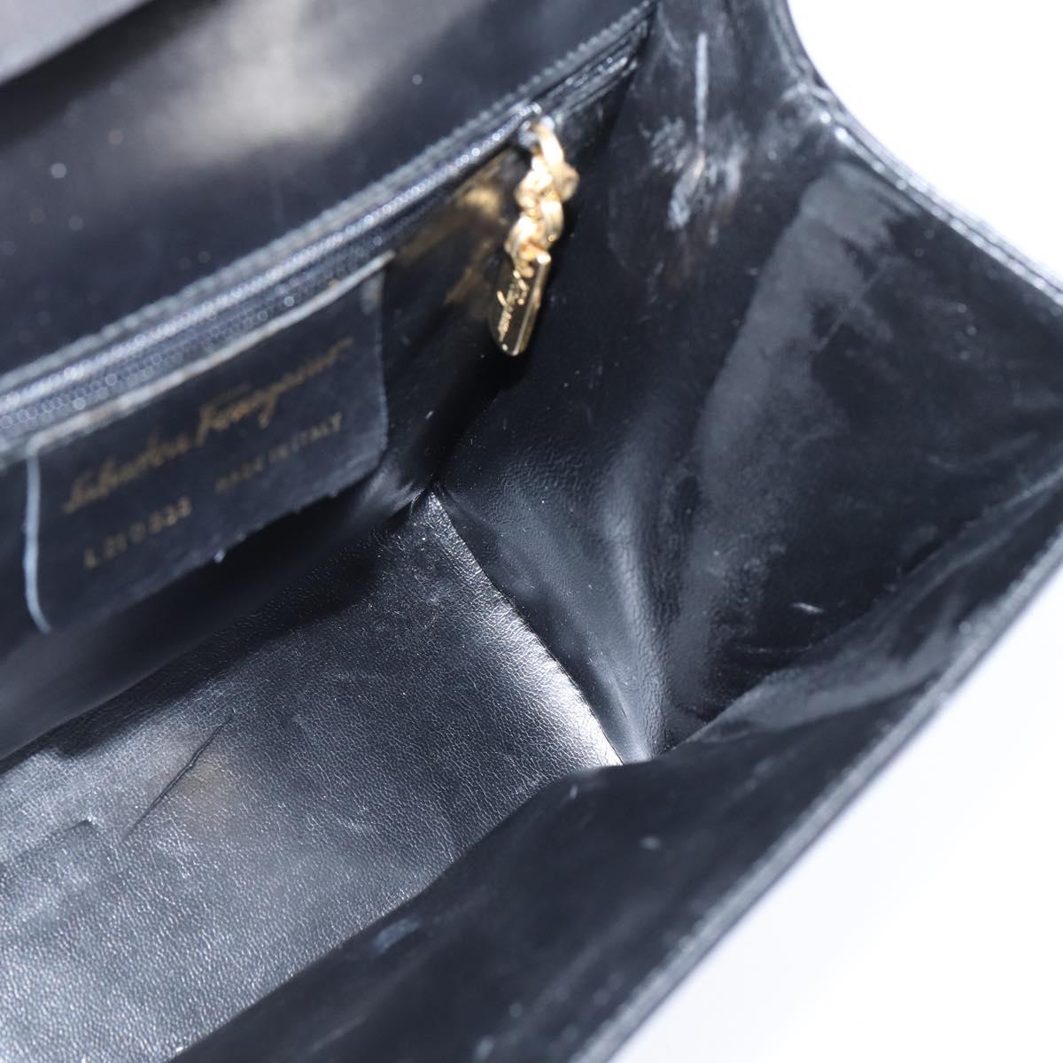 Salvatore Ferragamo Gancini Shoulder Bag Leather Black Gold Auth 150291