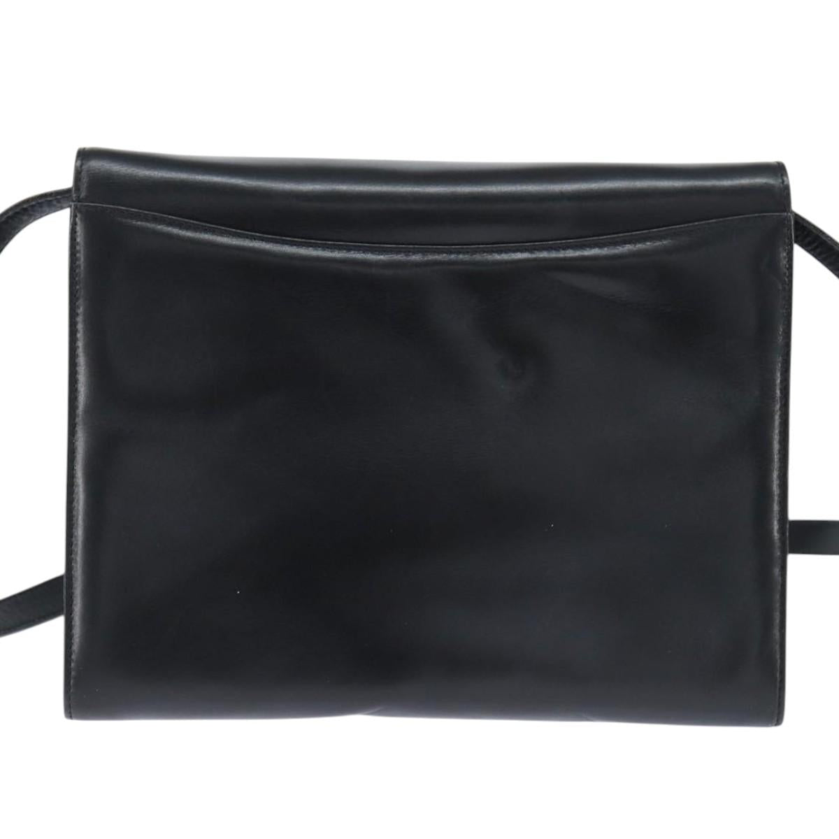 Salvatore Ferragamo Gancini Shoulder Bag Leather Black Gold Auth 150291