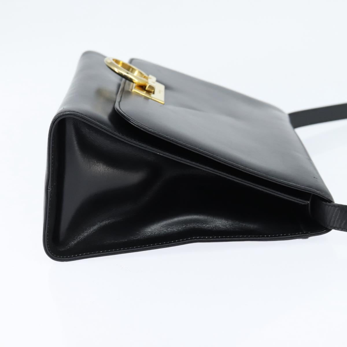 Salvatore Ferragamo Gancini Shoulder Bag Leather Black Gold Auth 150291