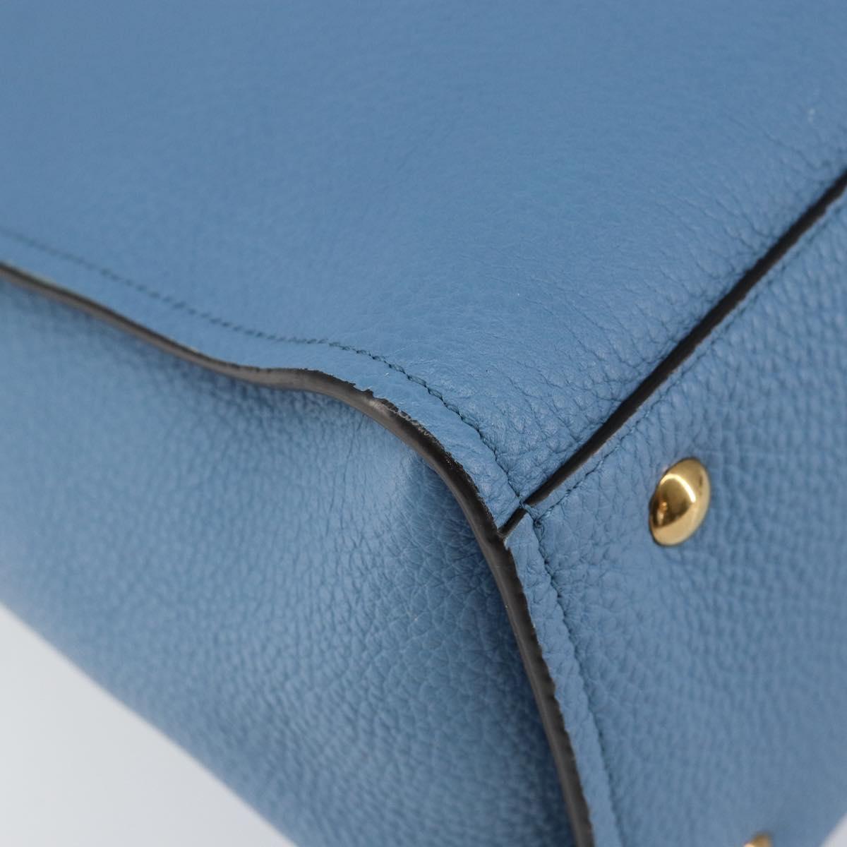 Salvatore Ferragamo Gancini Hand Bag Leather 2way Blue Gold Auth 150292