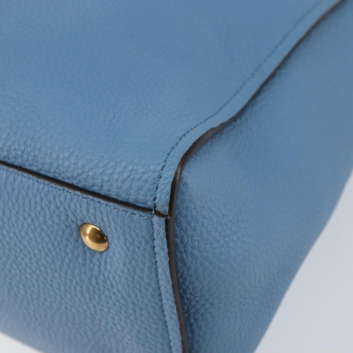 Salvatore Ferragamo Gancini Hand Bag Leather 2way Blue Gold Auth 150292