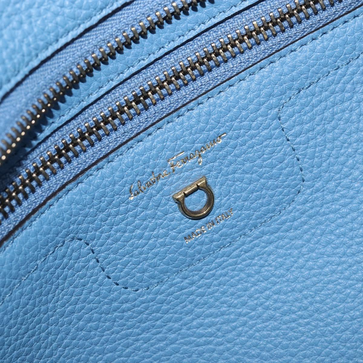 Salvatore Ferragamo Gancini Hand Bag Leather 2way Blue Gold Auth 150292