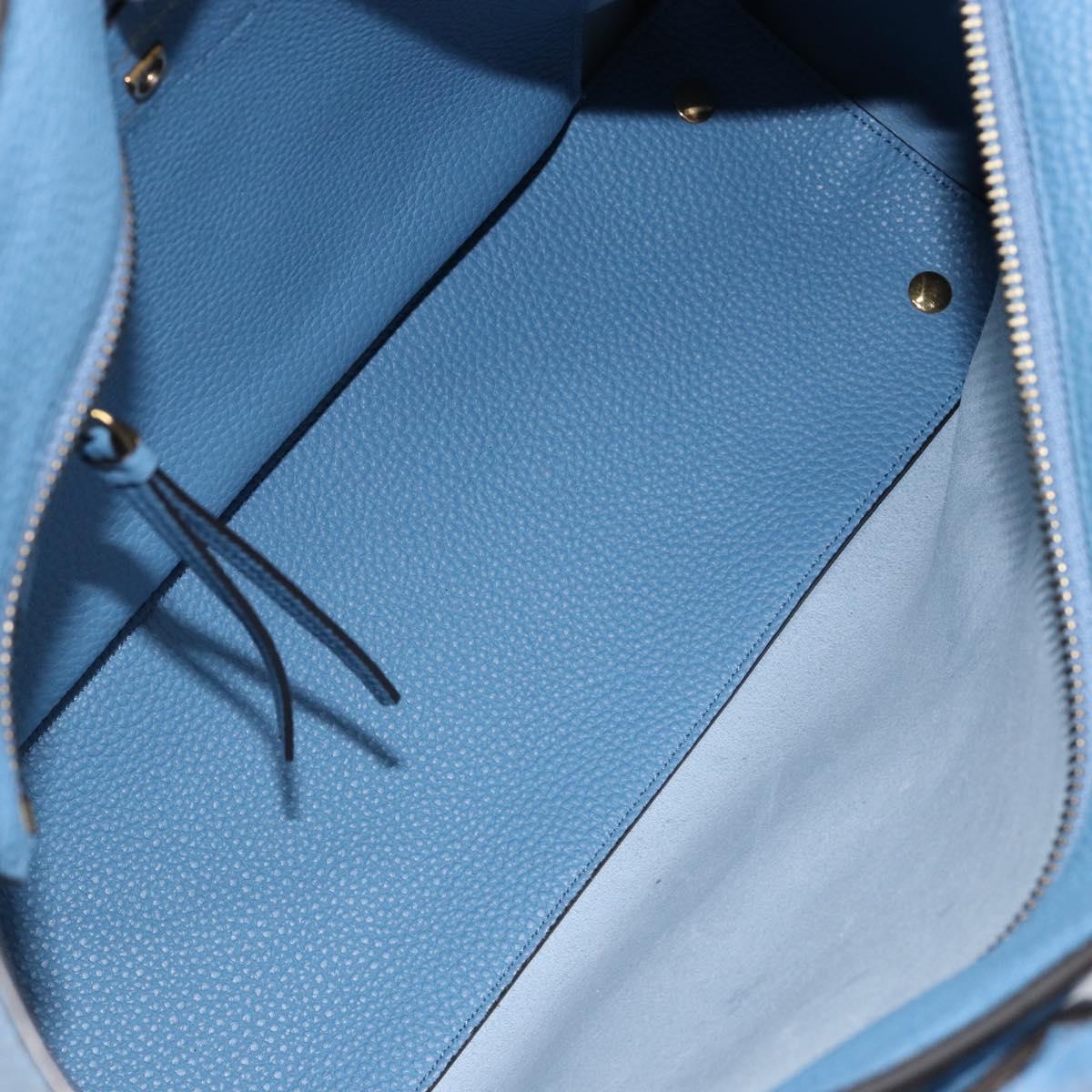 Salvatore Ferragamo Gancini Hand Bag Leather 2way Blue Gold Auth 150292