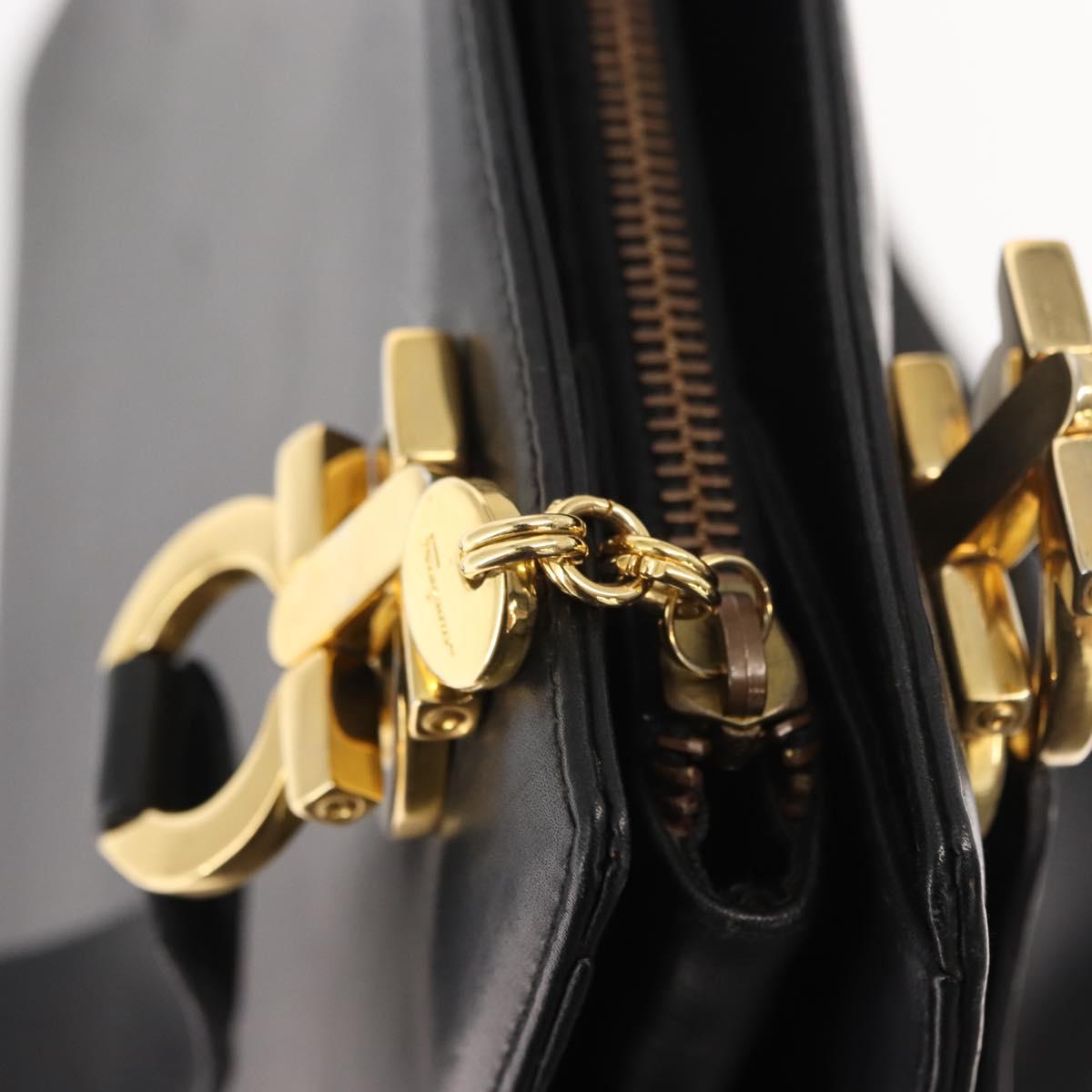 Salvatore Ferragamo Gancini Shoulder Bag Leather Black Gold Auth 150293