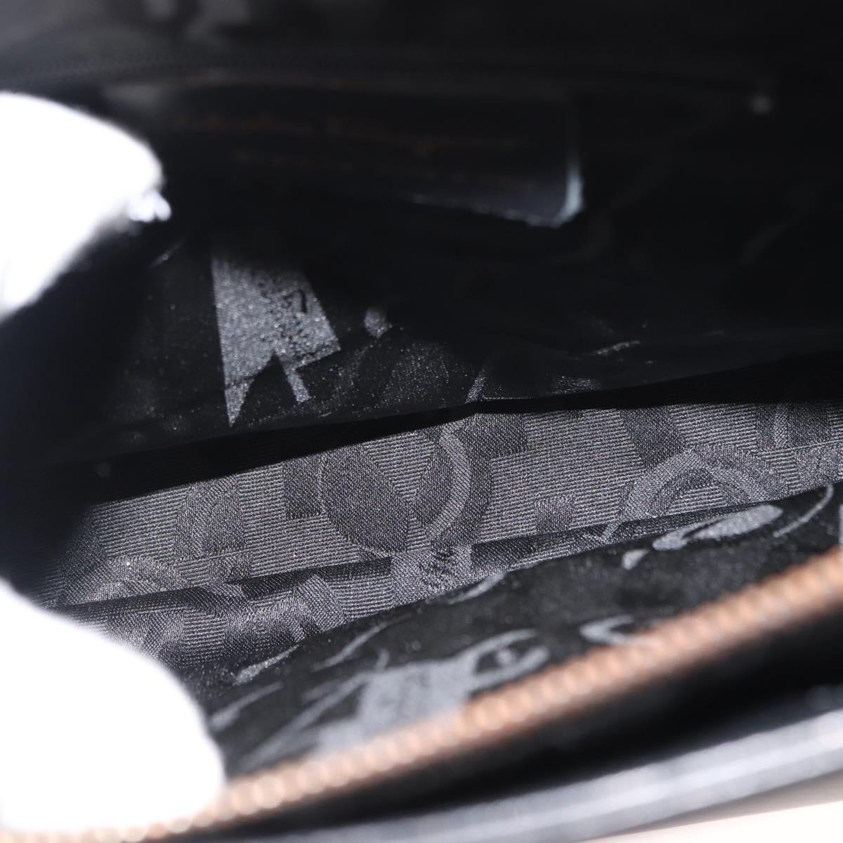 Salvatore Ferragamo Gancini Shoulder Bag Leather Black Gold Auth 150293