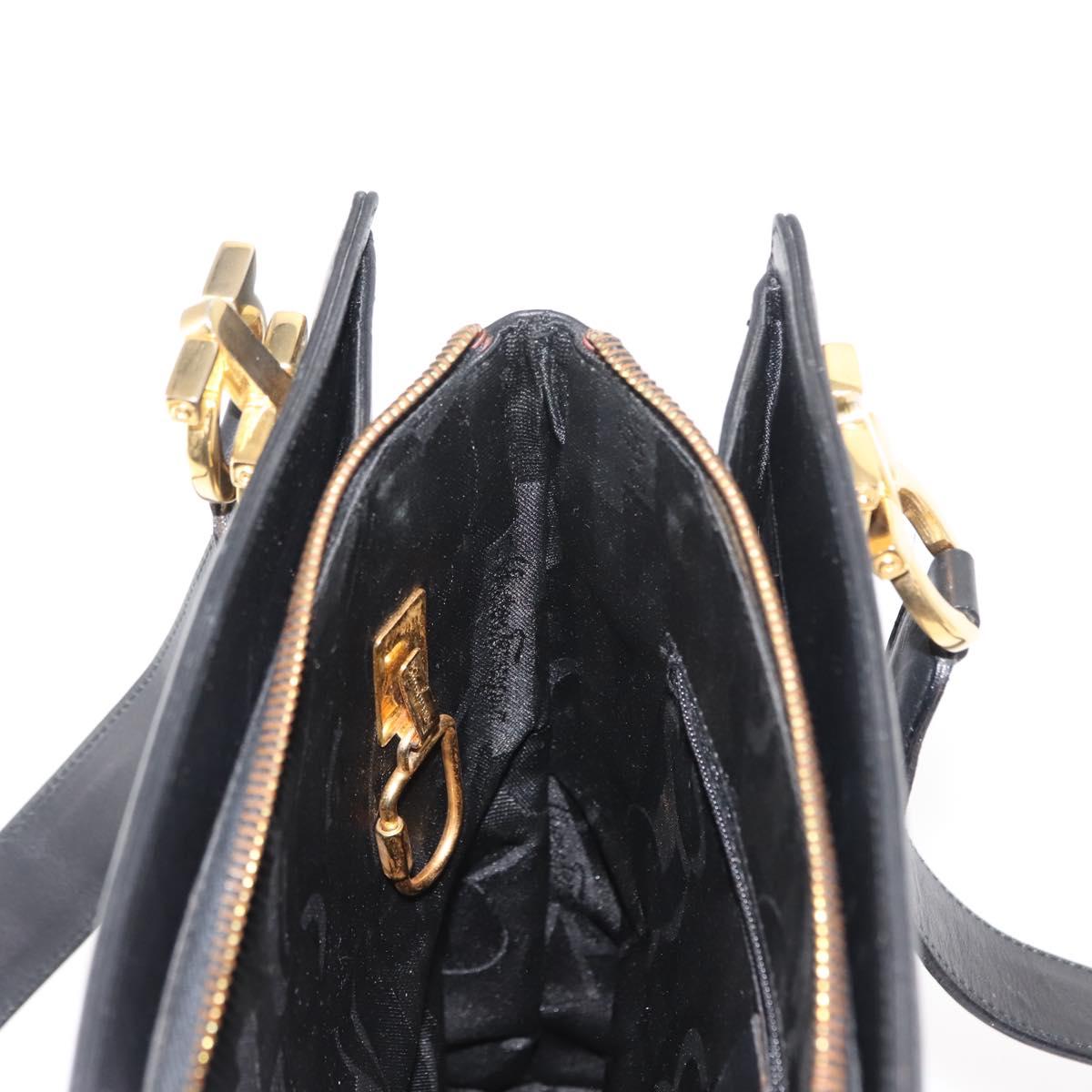 Salvatore Ferragamo Gancini Shoulder Bag Leather Black Gold Auth 150293