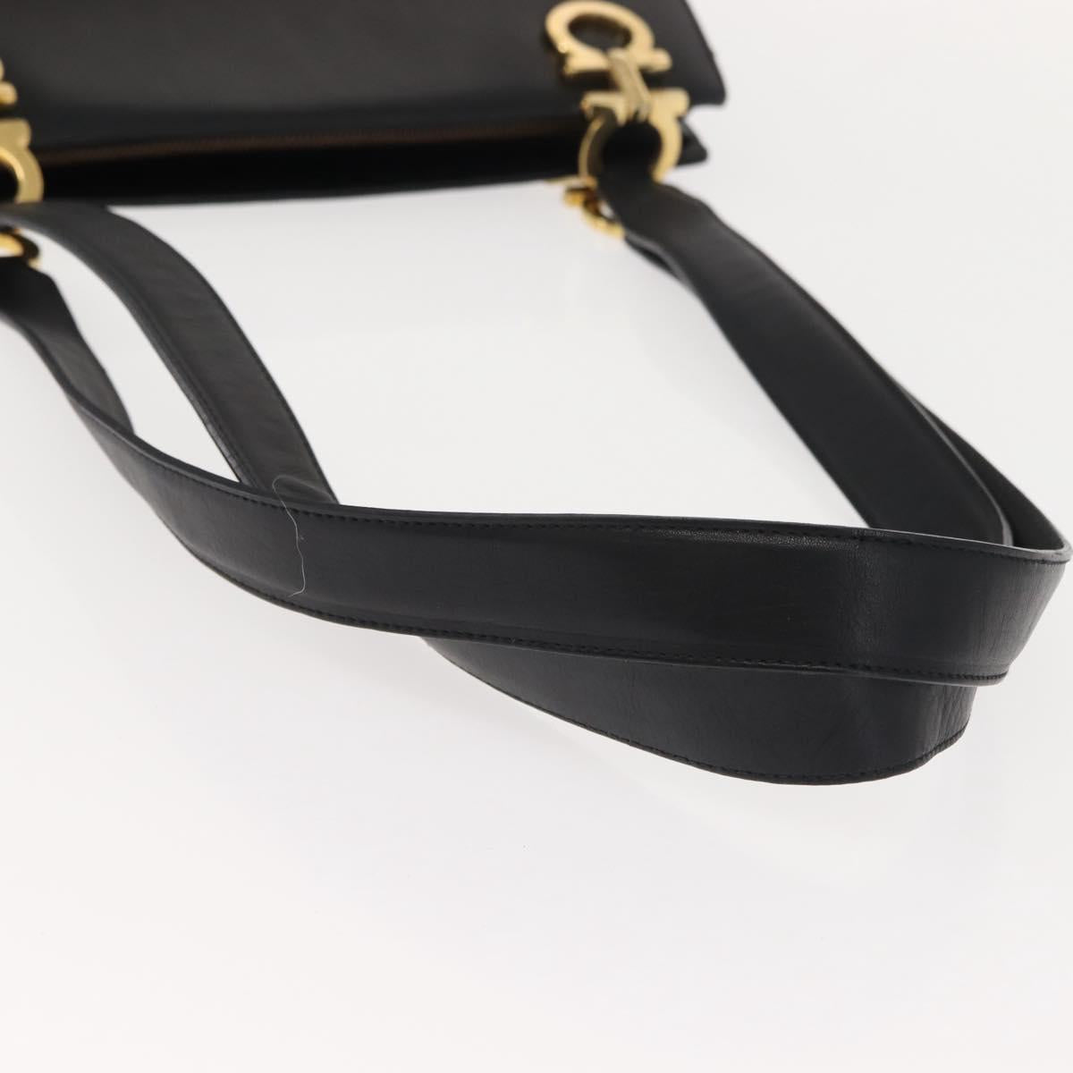 Salvatore Ferragamo Gancini Shoulder Bag Leather Black Gold Auth 150293