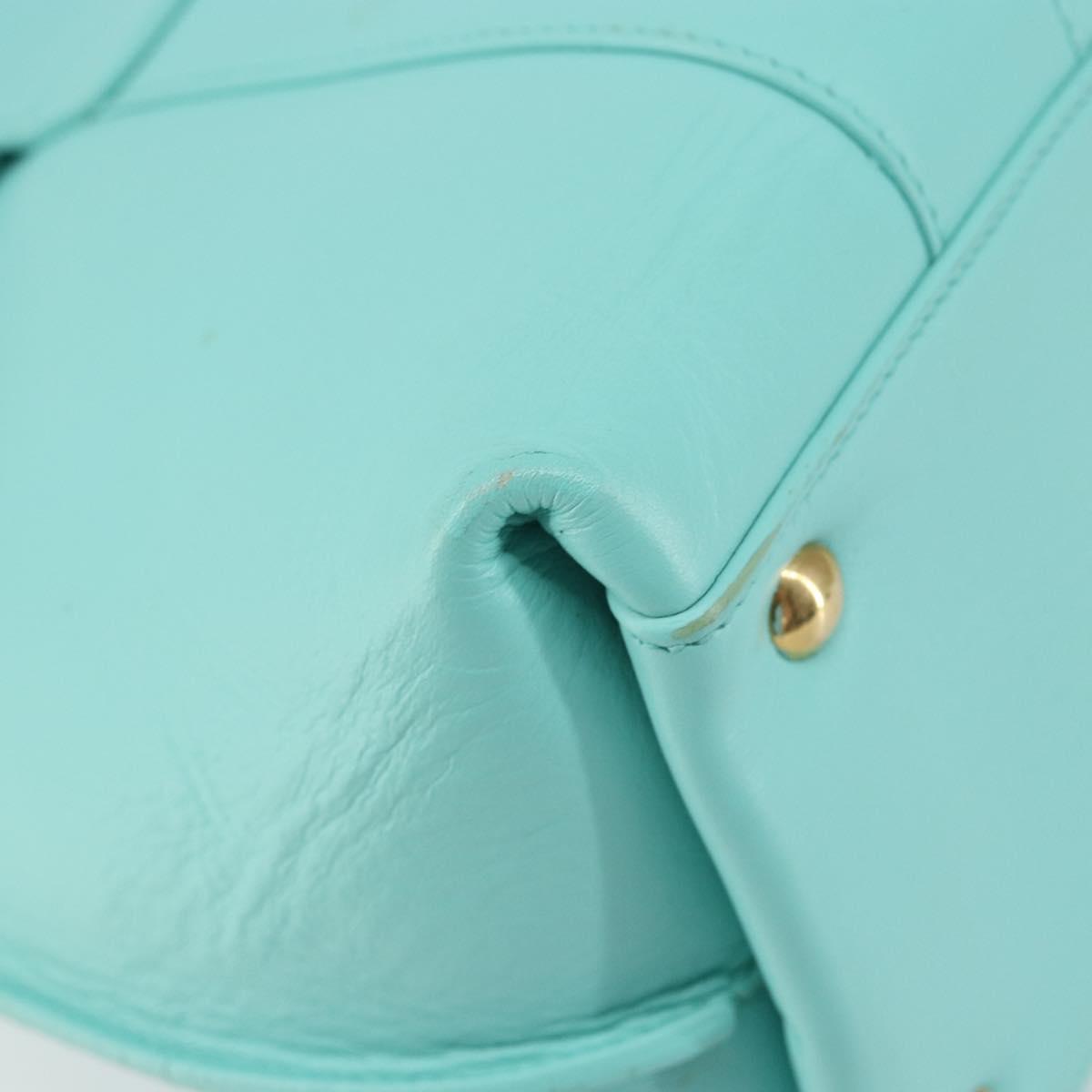 Salvatore Ferragamo Gancini Hand Bag Leather Turquoise Blue Gold Auth 150296