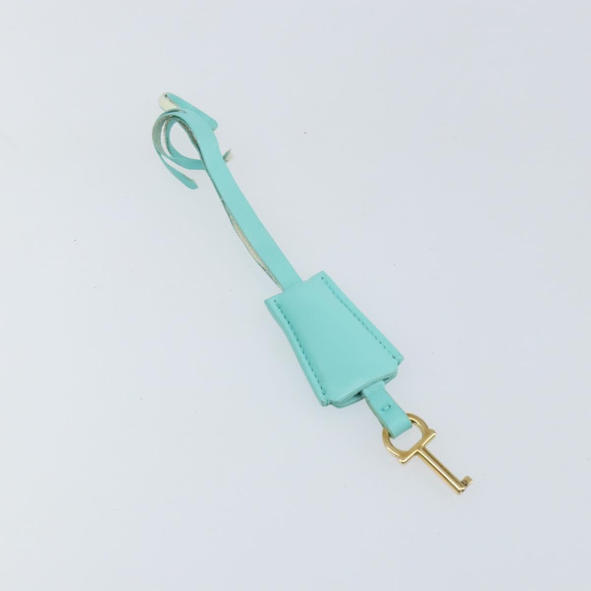 Salvatore Ferragamo Gancini Hand Bag Leather Turquoise Blue Gold Auth 150296