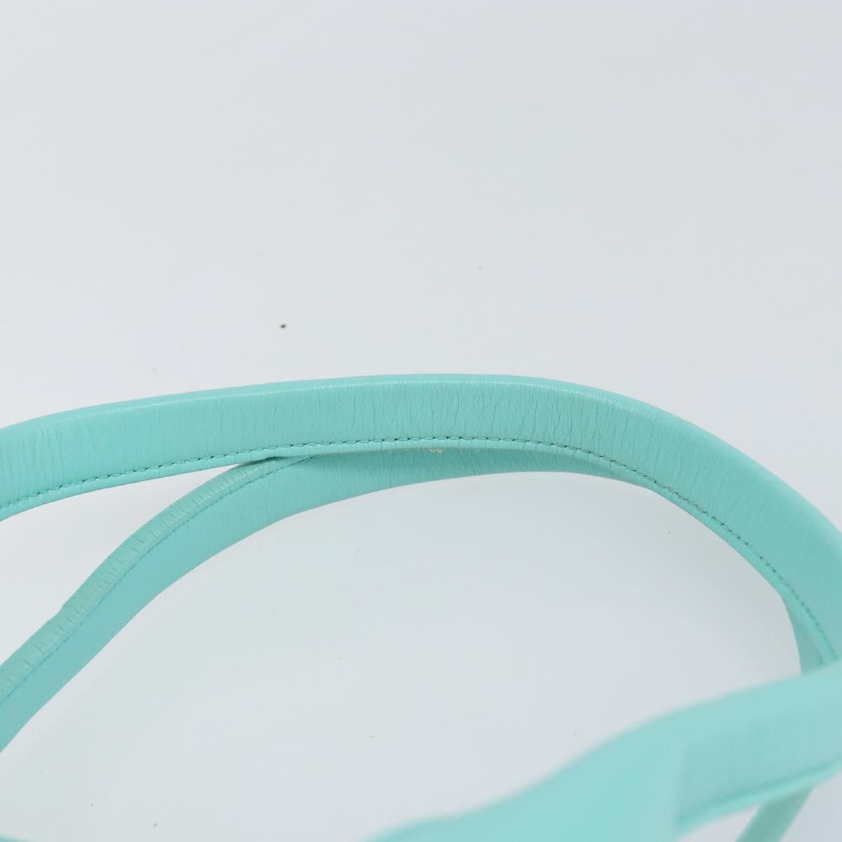 Salvatore Ferragamo Gancini Hand Bag Leather Turquoise Blue Gold Auth 150296