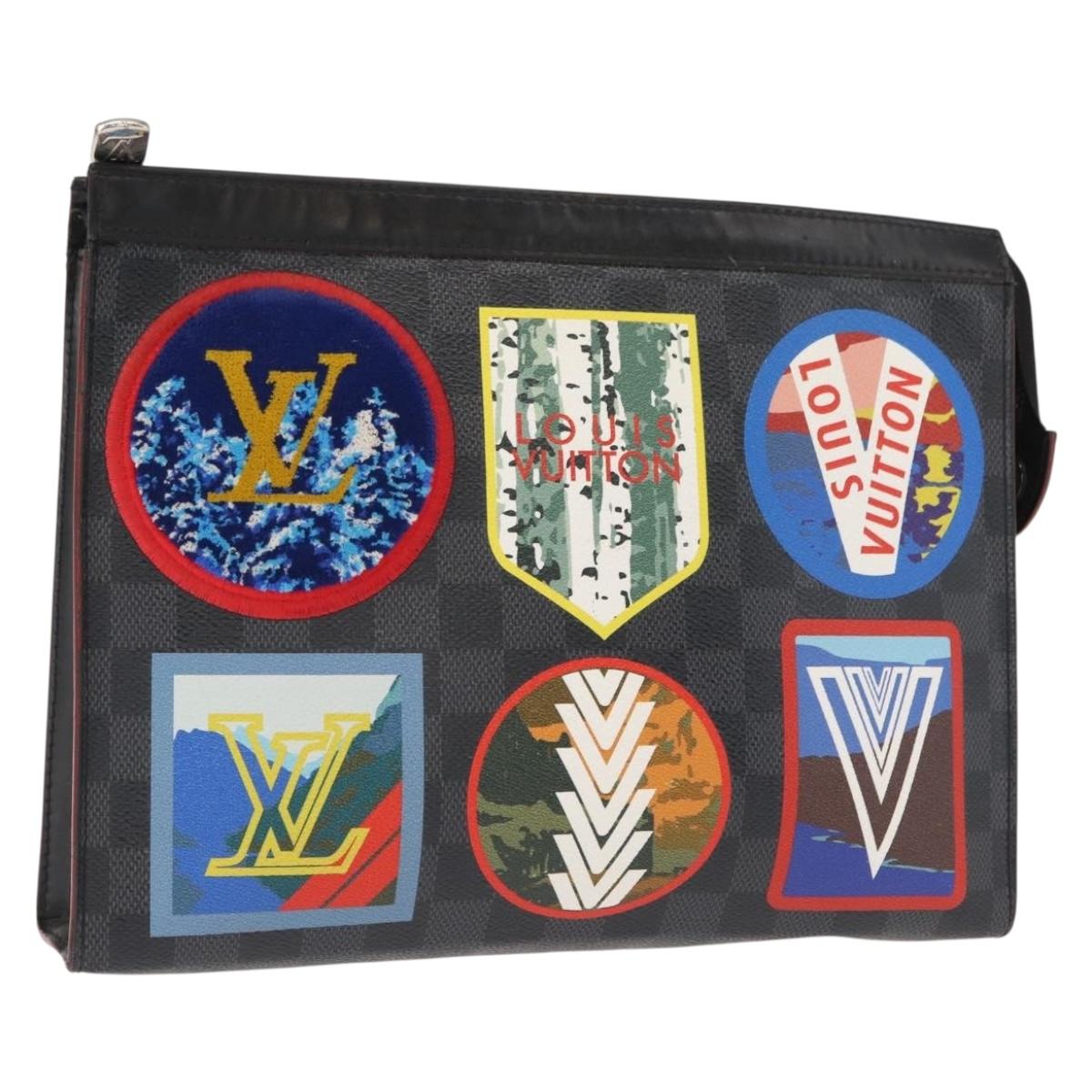 LOUIS VUITTON Damier Graphite Pochette Voyage MM Clutch Bag N60134 Auth 150316