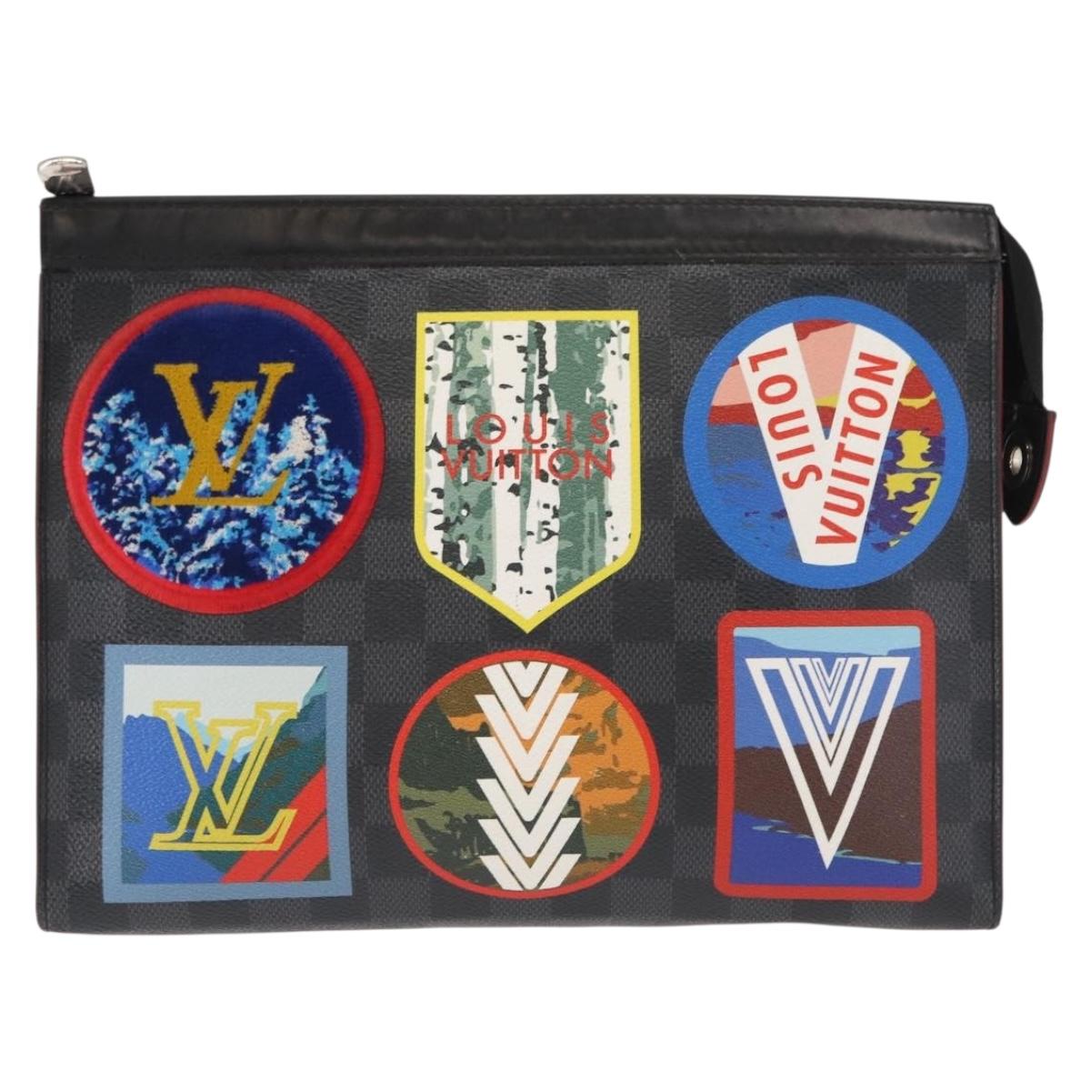 LOUIS VUITTON Damier Graphite Pochette Voyage MM Clutch Bag N60134 Auth 150316