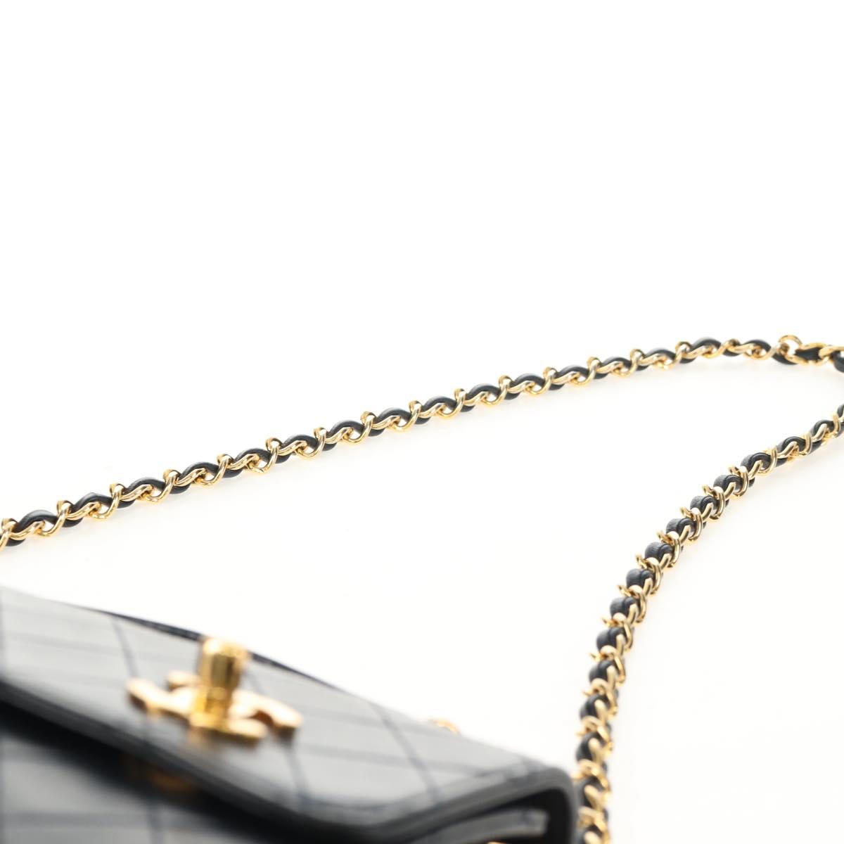 CHANEL Matelasse Double Turn Lock Chain Bag Lamb Skin 2way Navy CC Auth 150317SM