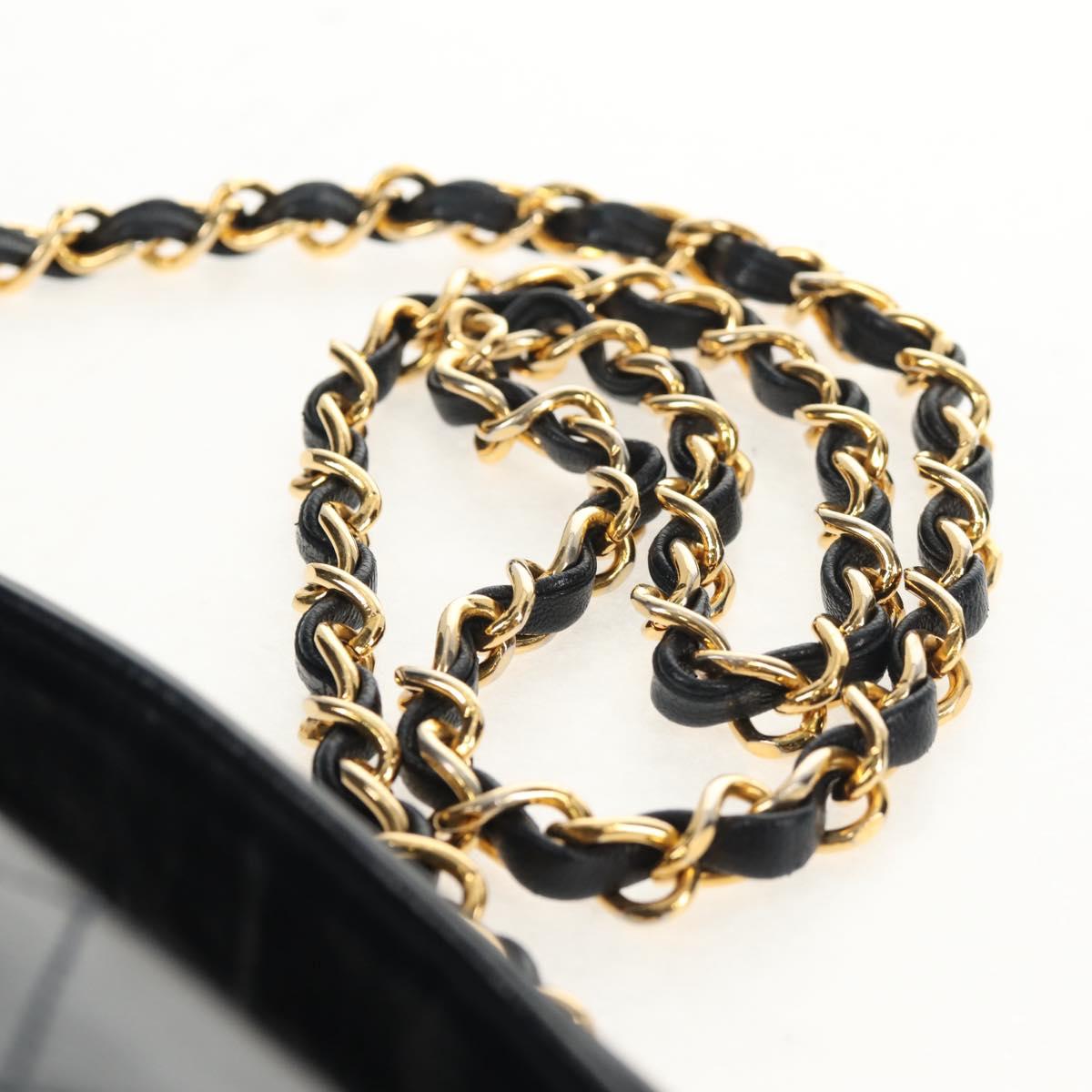 CHANEL Matelasse Double Turn Lock Chain Bag Lamb Skin 2way Navy CC Auth 150317SM