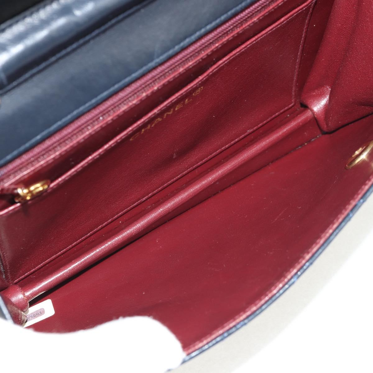 CHANEL Matelasse Double Turn Lock Chain Bag Lamb Skin 2way Navy CC Auth 150317SM