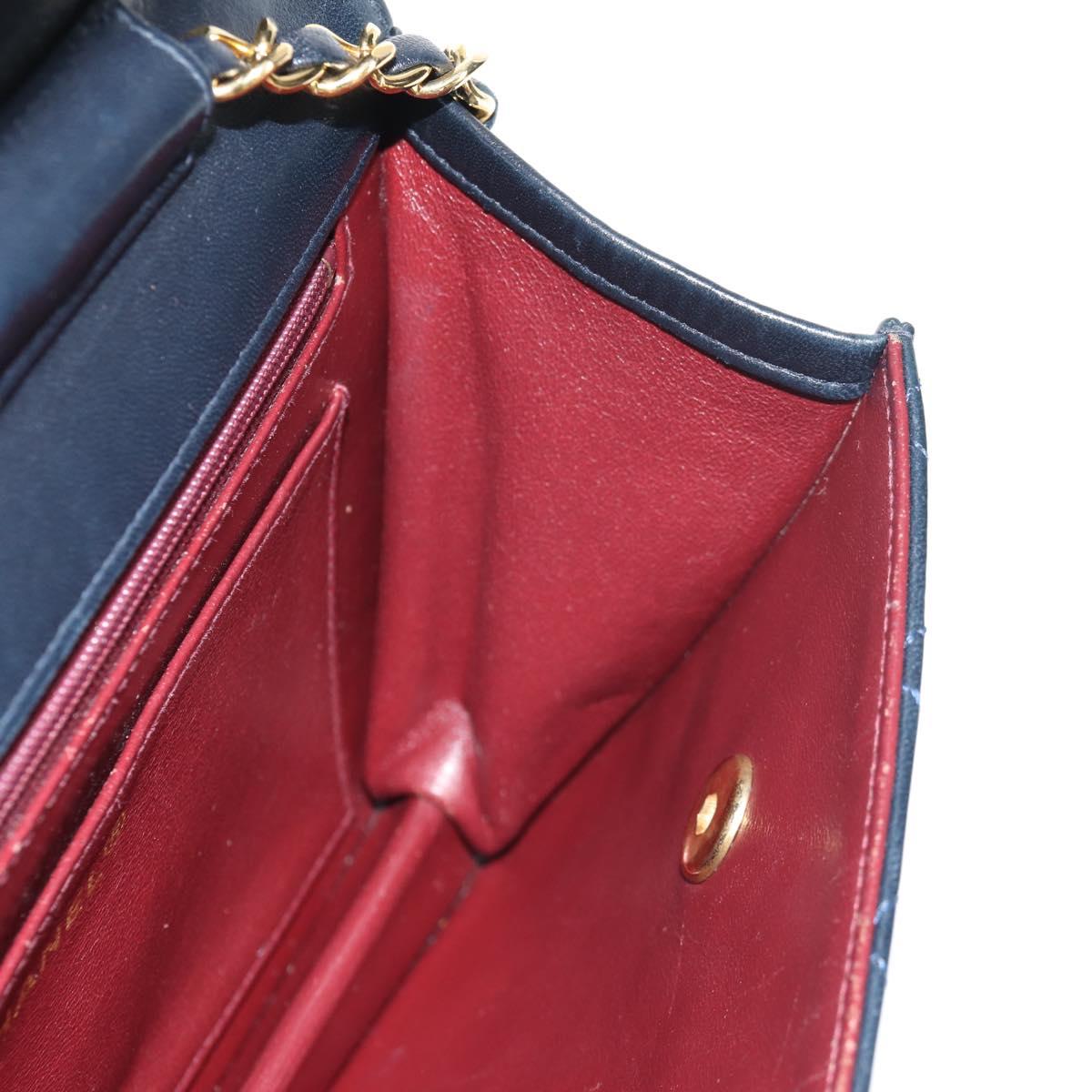 CHANEL Matelasse Double Turn Lock Chain Bag Lamb Skin 2way Navy CC Auth 150317SM