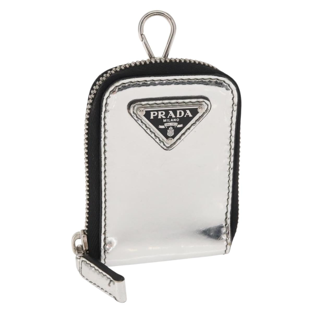 PRADA Pouch Patent leather Silver Auth 150318