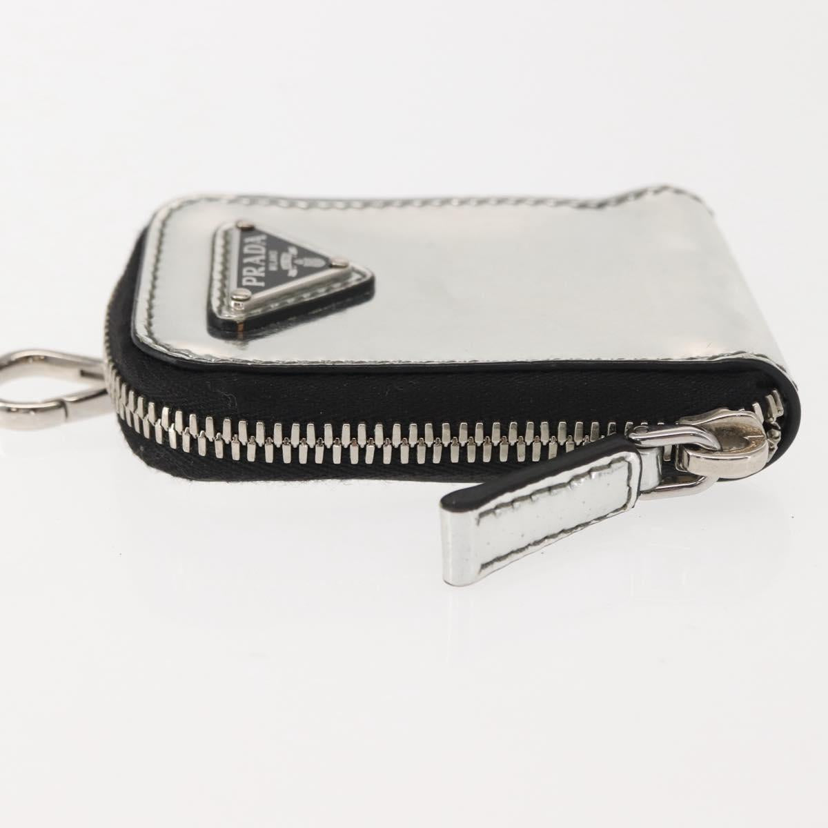 PRADA Pouch Patent leather Silver Auth 150318