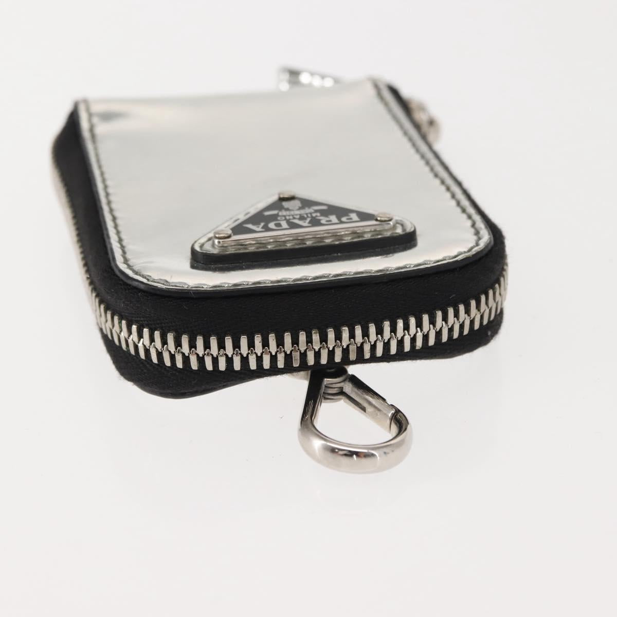 PRADA Pouch Patent leather Silver Auth 150318