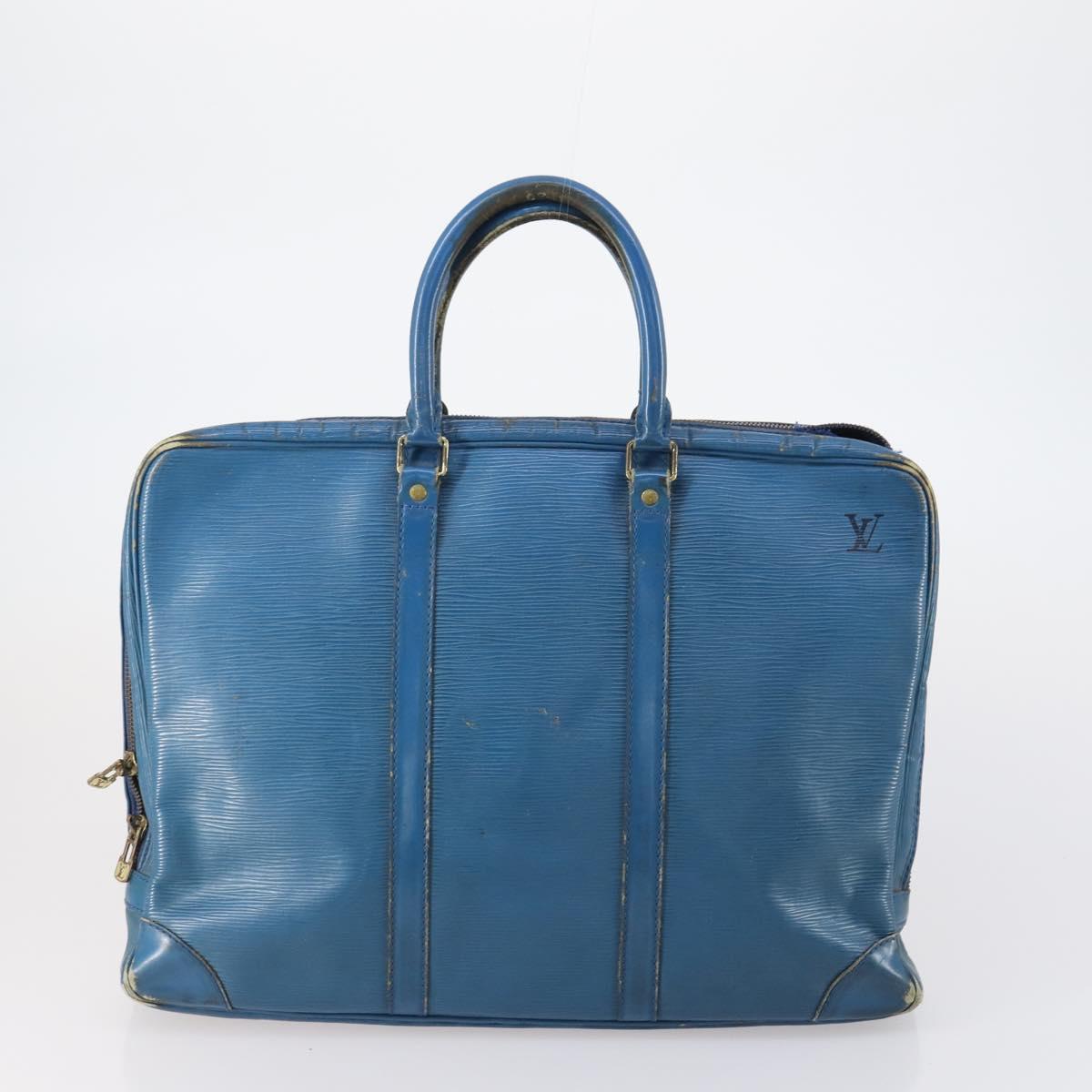 LOUIS VUITTON Epi Porte Documents Voyage Bag 2 Set Black Blue LV Auth 150326