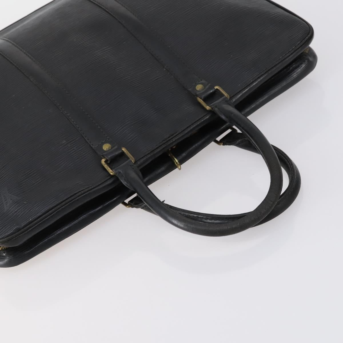 LOUIS VUITTON Epi Porte Documents Voyage Bag 2 Set Black Blue LV Auth 150326