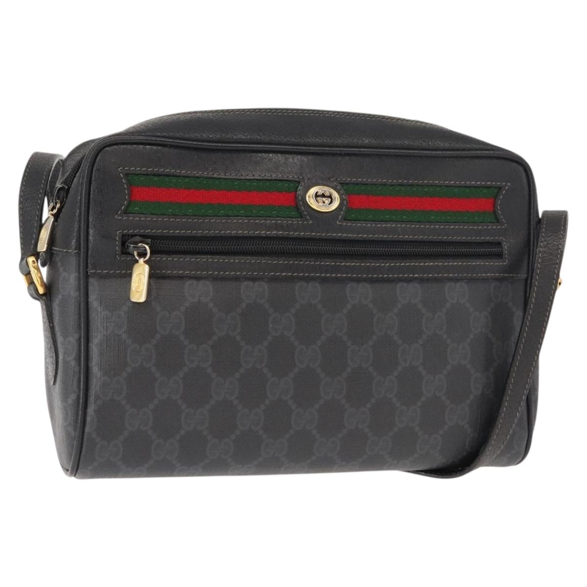 GUCCI GG Supreme Web Sherry Line Bag PVC Black Gold 119 02 088 Auth 150341