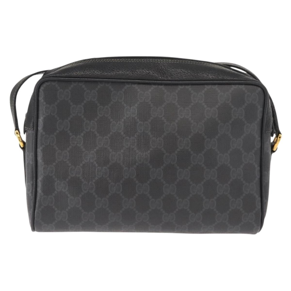 GUCCI GG Supreme Web Sherry Line Bag PVC Black Gold 119 02 088 Auth 150341