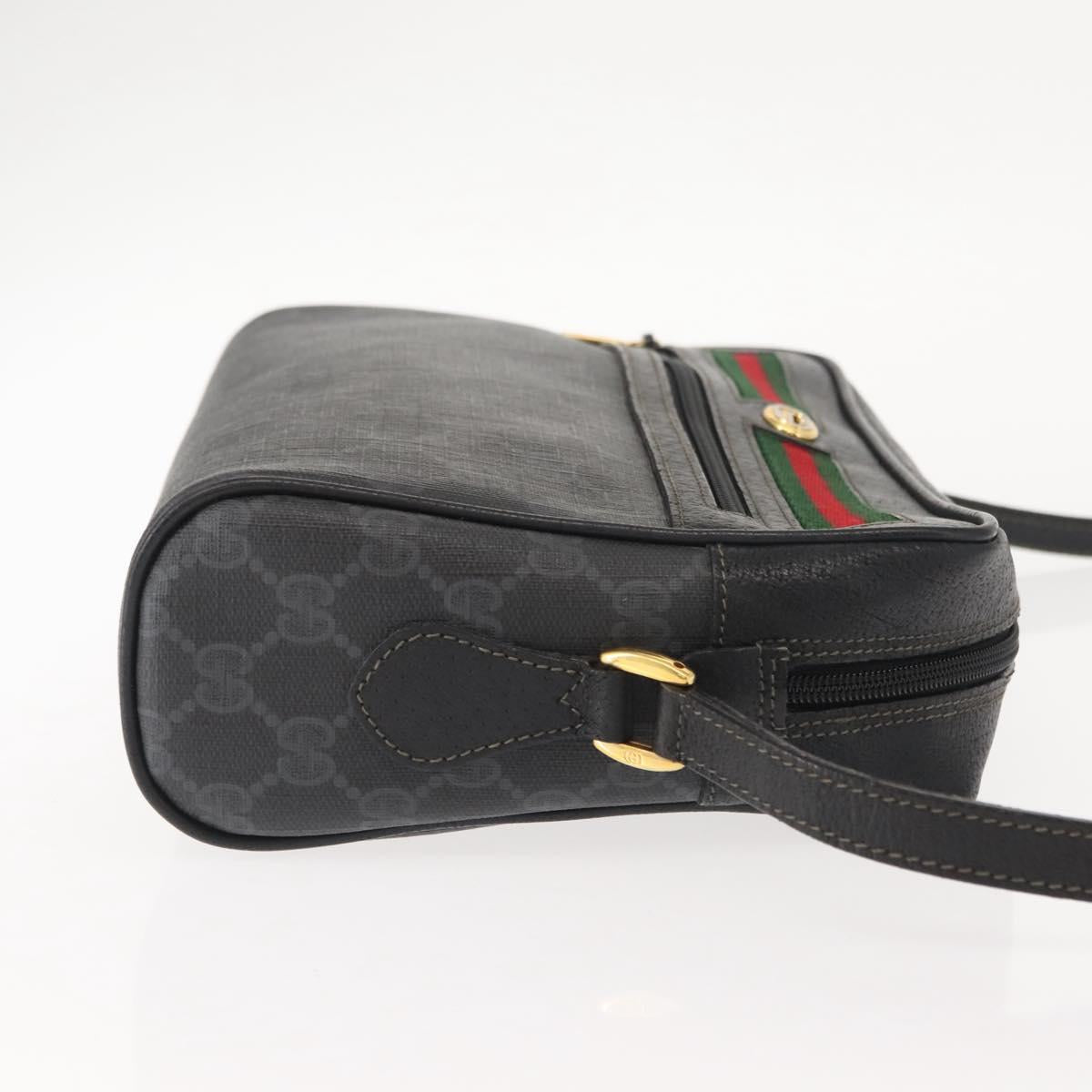 GUCCI GG Supreme Web Sherry Line Bag PVC Black Gold 119 02 088 Auth 150341