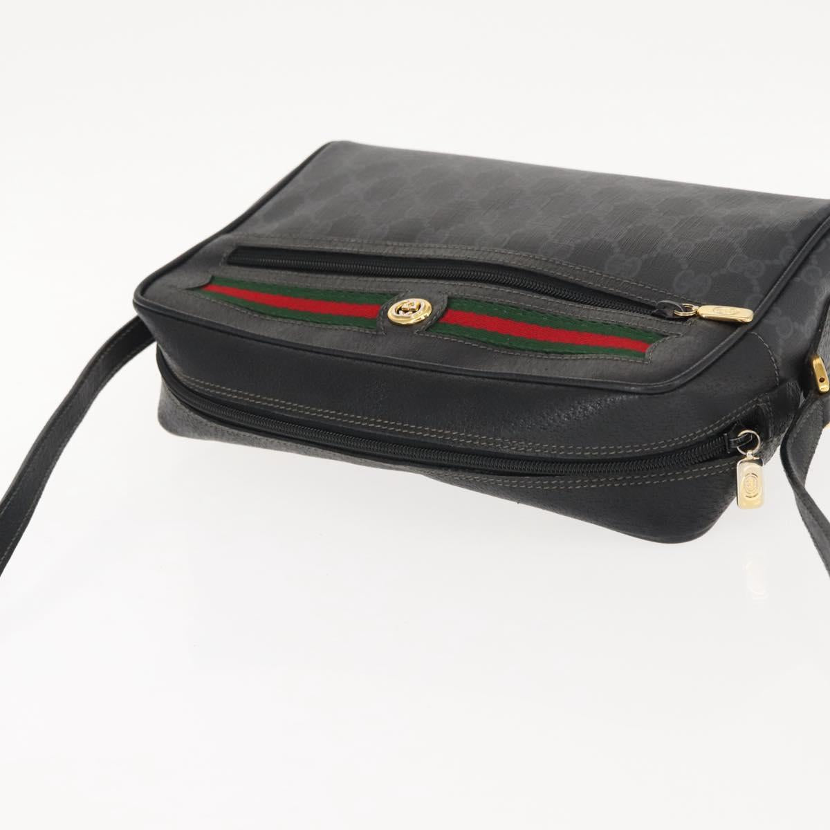 GUCCI GG Supreme Web Sherry Line Bag PVC Black Gold 119 02 088 Auth 150341