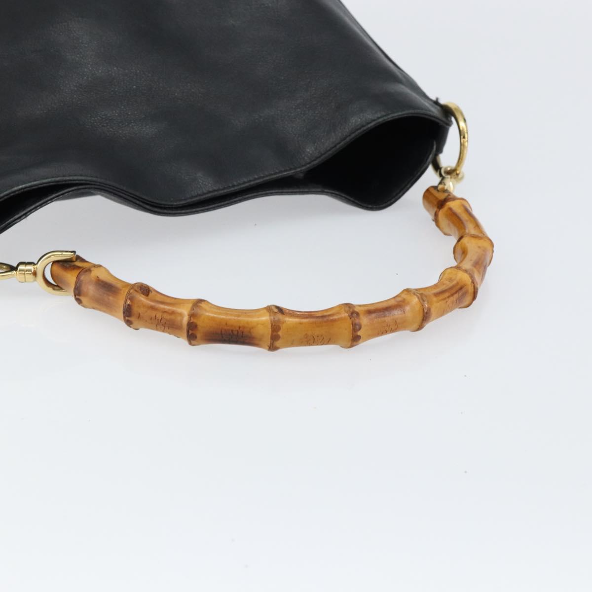 GUCCI Bamboo Hand Bag Leather Black Gold 001 0166 1638 Auth 150344