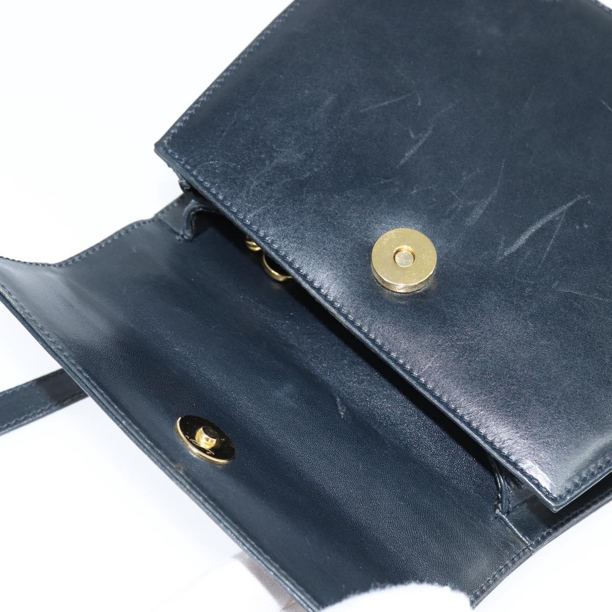 Salvatore Ferragamo Gancini Shoulder Bag Leather Navy Gold Auth 150345