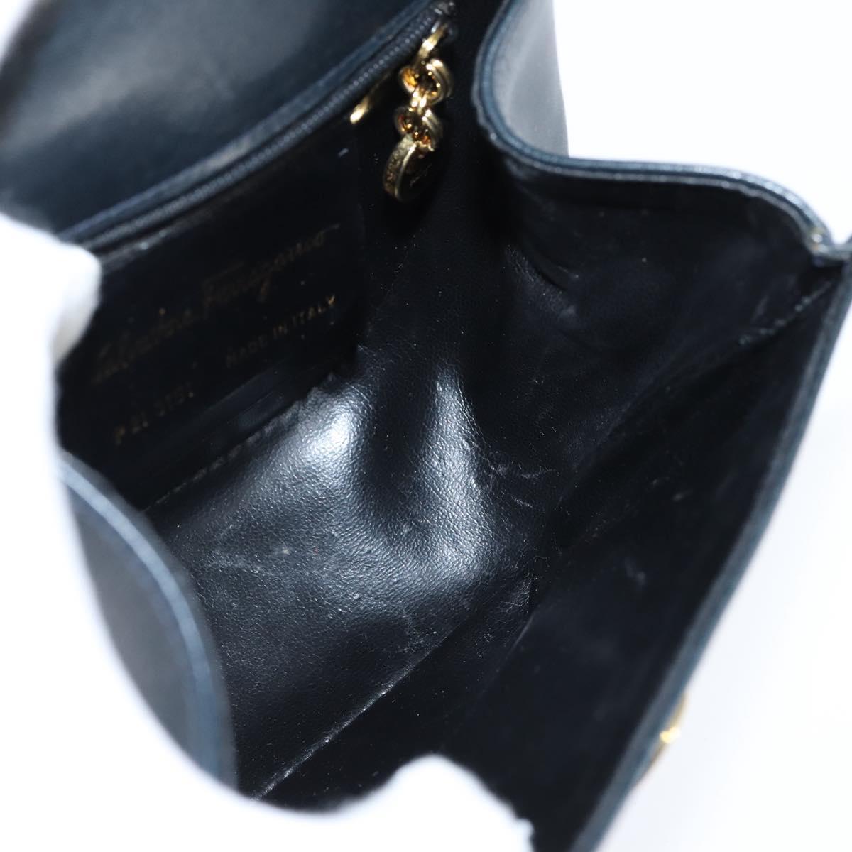 Salvatore Ferragamo Gancini Shoulder Bag Leather Navy Gold Auth 150345