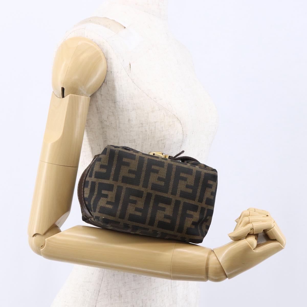 FENDI Zucca Canvas Vanity Hand Bag Black Brown Auth 150348