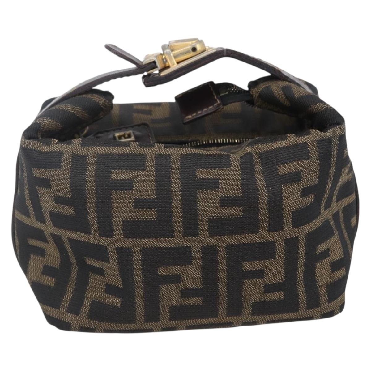 FENDI Zucca Canvas Vanity Hand Bag Black Brown Auth 150348