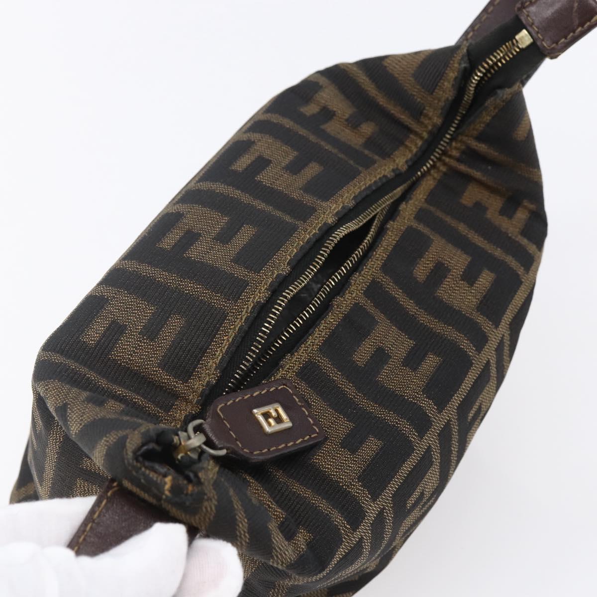 FENDI Zucca Canvas Vanity Hand Bag Black Brown Auth 150348