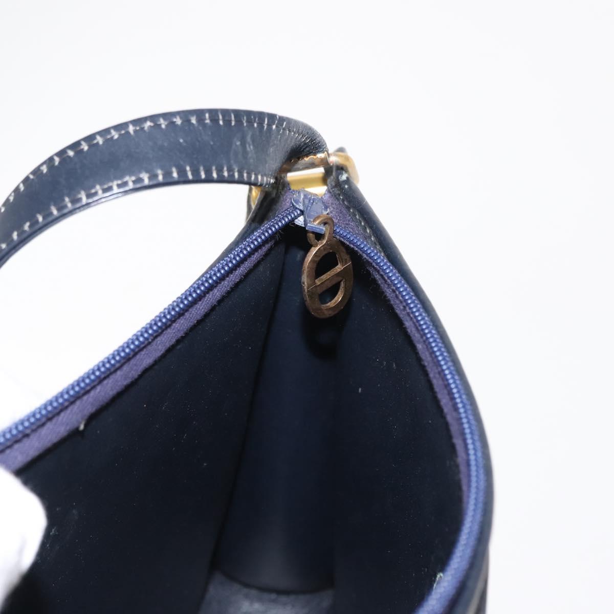 Christian Dior Trotter Canvas Shoulder Bag Navy Gold Auth 150350