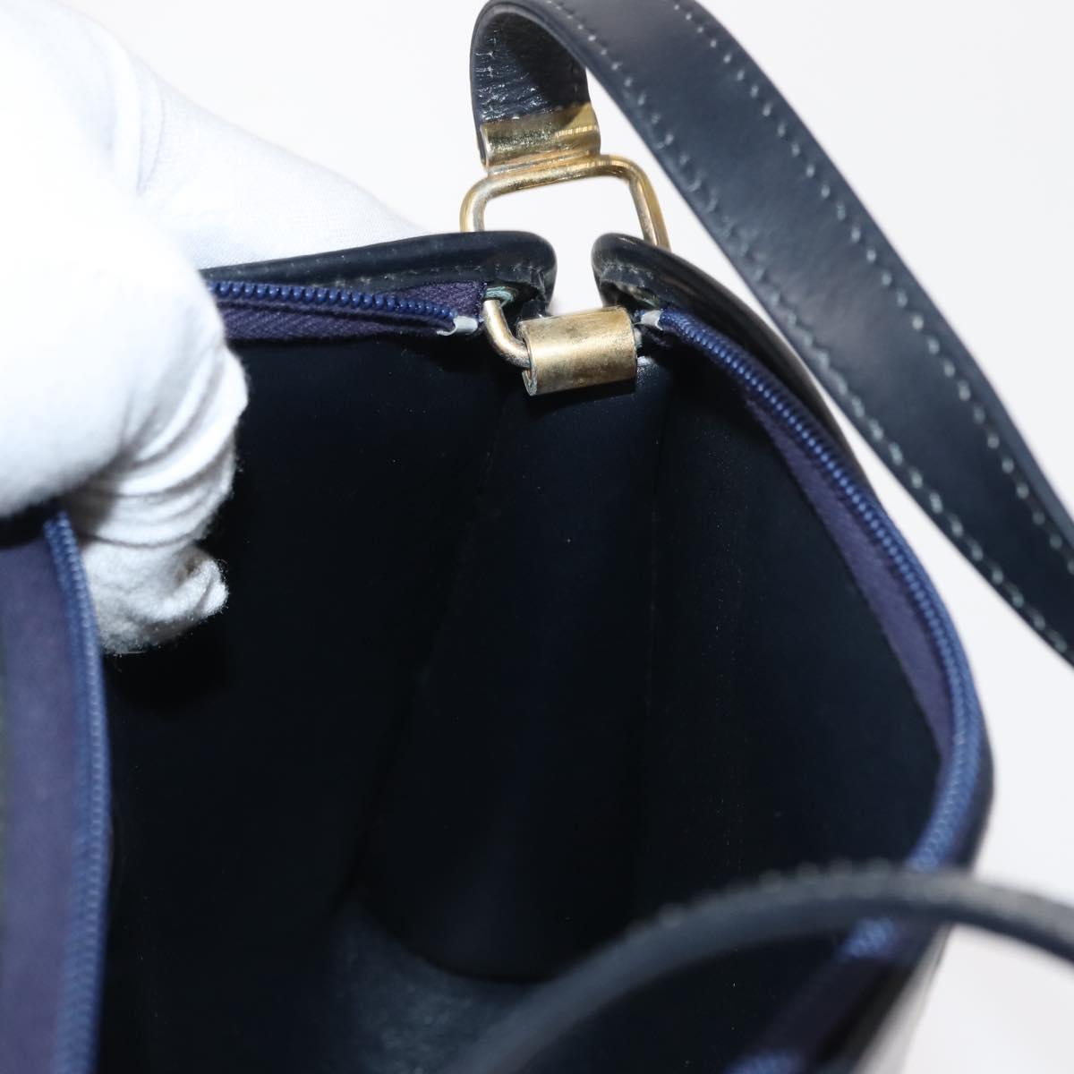 Christian Dior Trotter Canvas Shoulder Bag Navy Gold Auth 150350