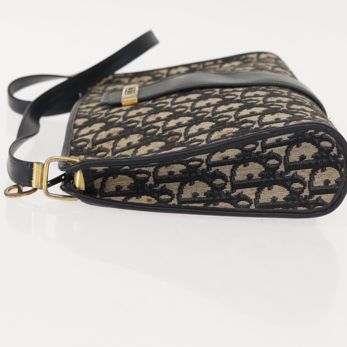 Christian Dior Trotter Canvas Shoulder Bag Navy Gold Auth 150350