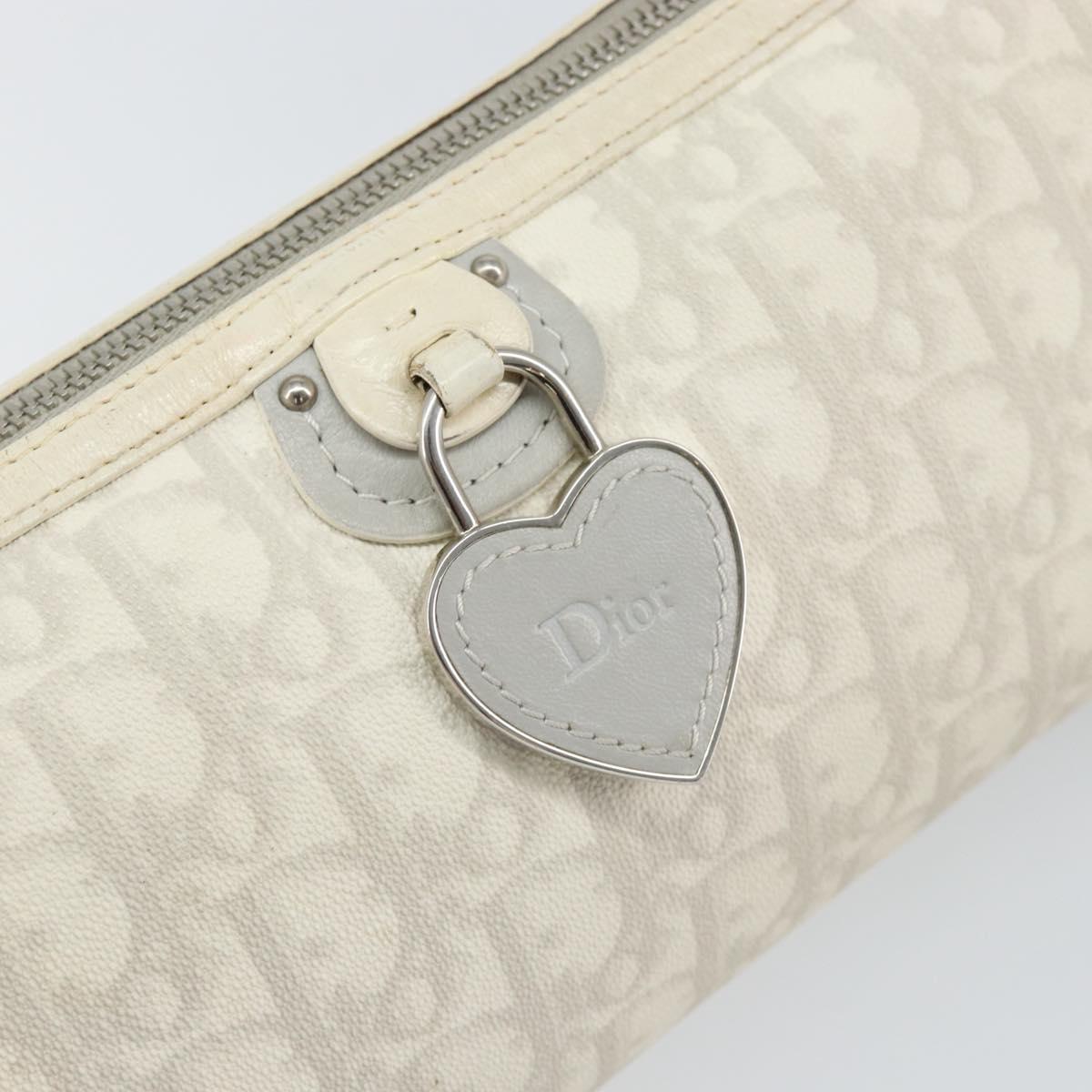 Christian Dior Romantic Trotter Canvas Shoulder Bag PVC White Silver Auth 150352V