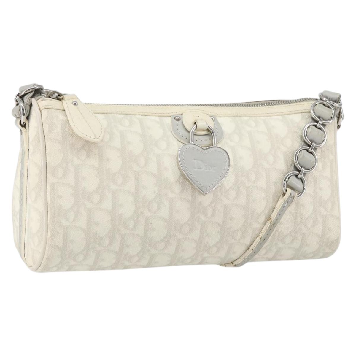 Christian Dior Romantic Trotter Canvas Shoulder Bag PVC White Silver Auth 150352V