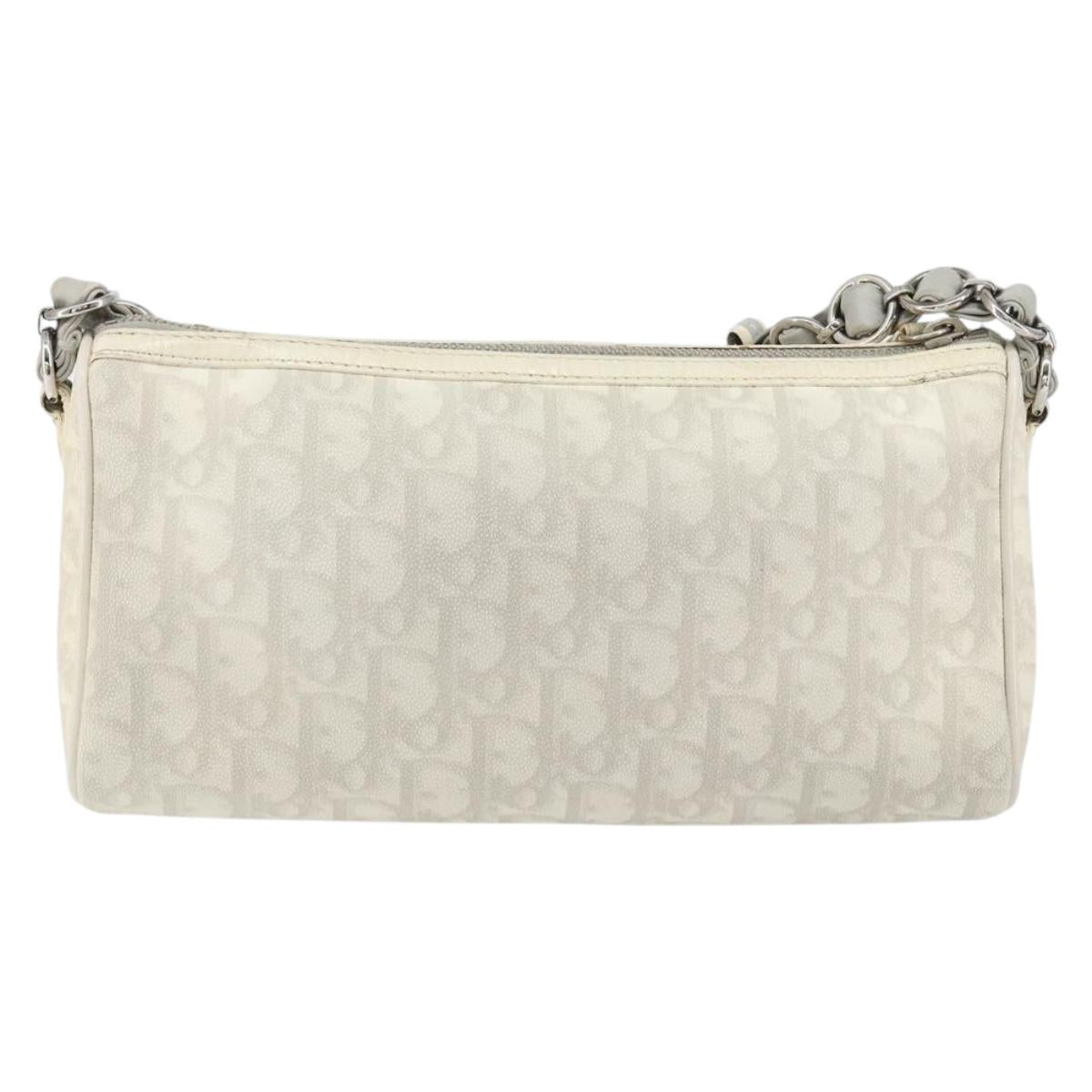 Christian Dior Romantic Trotter Canvas Shoulder Bag PVC White Silver Auth 150352V