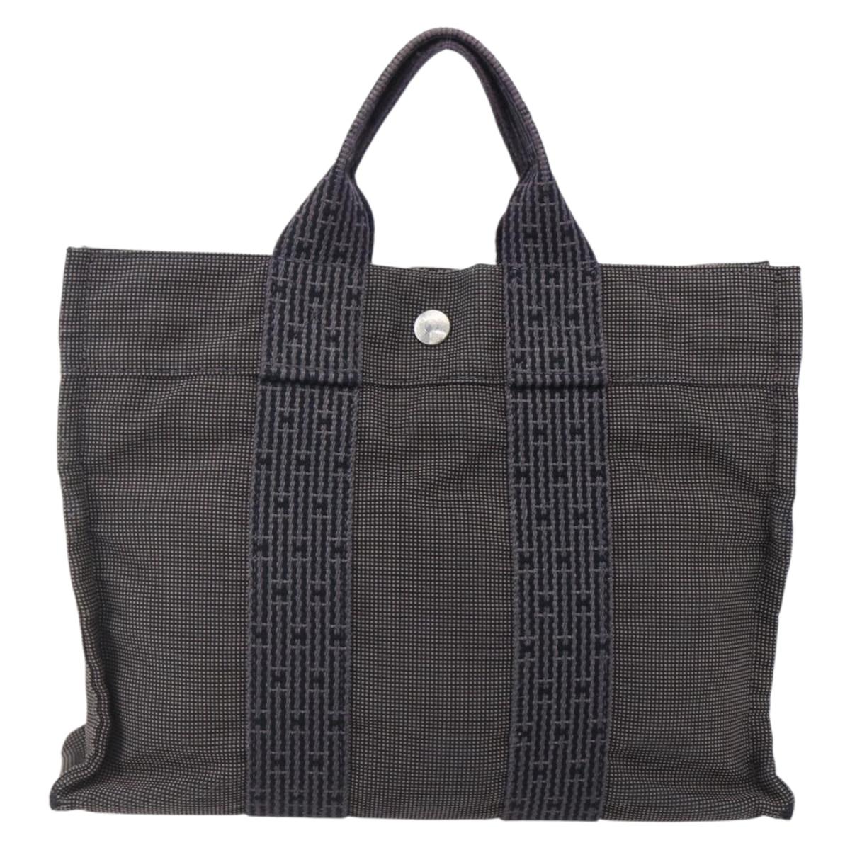 HERMES Her Line PM Hand Bag Canvas Gray Auth 150368