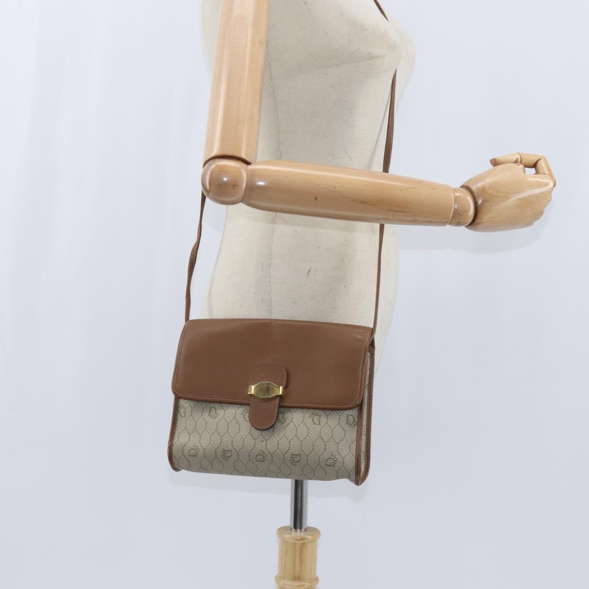 Christian Dior Honeycomb Canvas Shoulder Bag PVC Beige gold Auth 150369