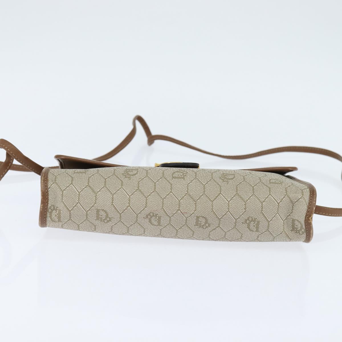 Christian Dior Honeycomb Canvas Shoulder Bag PVC Beige gold Auth 150369